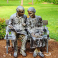 Life Size Bronze Sculpture Grandparents Sitting On Bench Garden statue